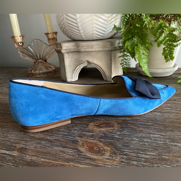 Ann Taylor Pretty Blue Suede Ziggy Bow Flats Slip On Shoes Leather Womens 9 - Picture 8 of 13